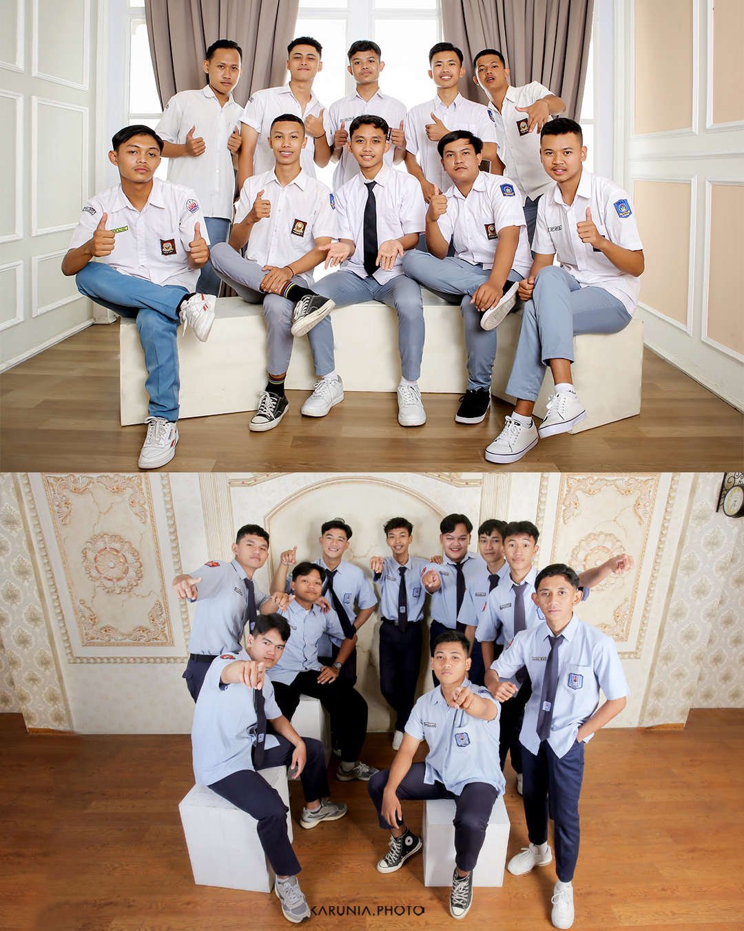 Sports team in uniform posing with championship trophy on field after winning game