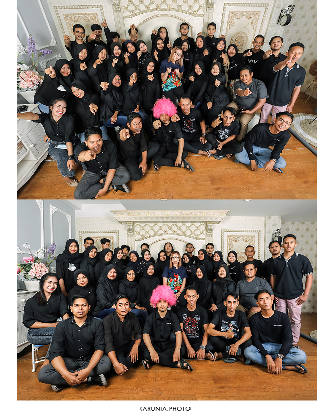 Sports team in uniform posing with championship trophy on field after winning game