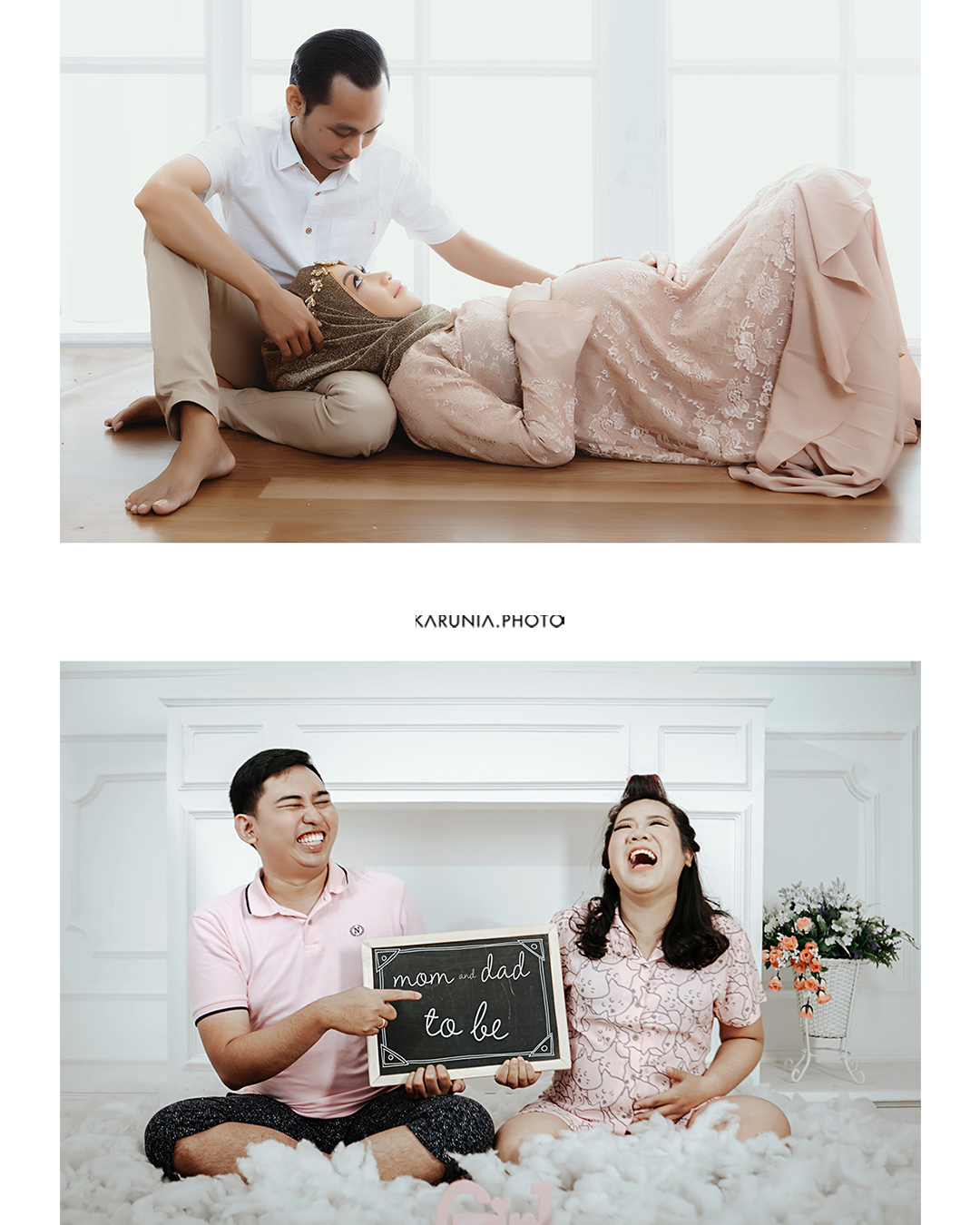 Silhouette of pregnant woman standing by ocean shore at sunset with glowing rim light